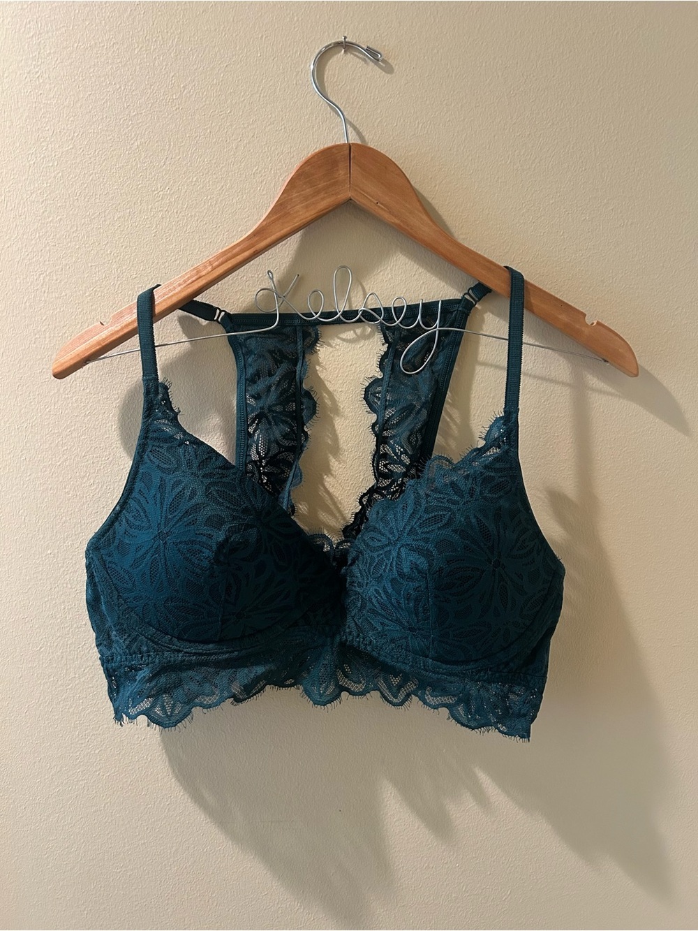 Victoria's Secret Dark Green Date Lightly Lined Bralette Lace Size L